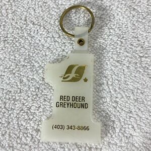 Vintage Greyhound Red Deer Greyhound Bus Station #1 Plastic Keychain